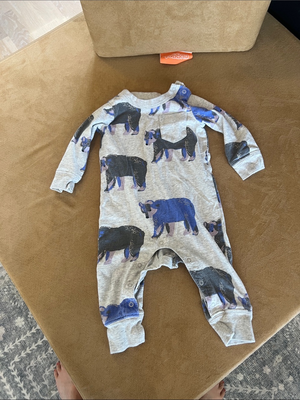 Tea Collection Gray One-Piece with Blue and Black Bear Print